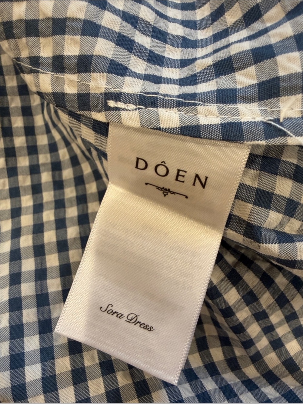 NWOT Doen Blue Gingham Ruffle Off-Shoulder Midi Dress, Size M - Picture 10 of 10